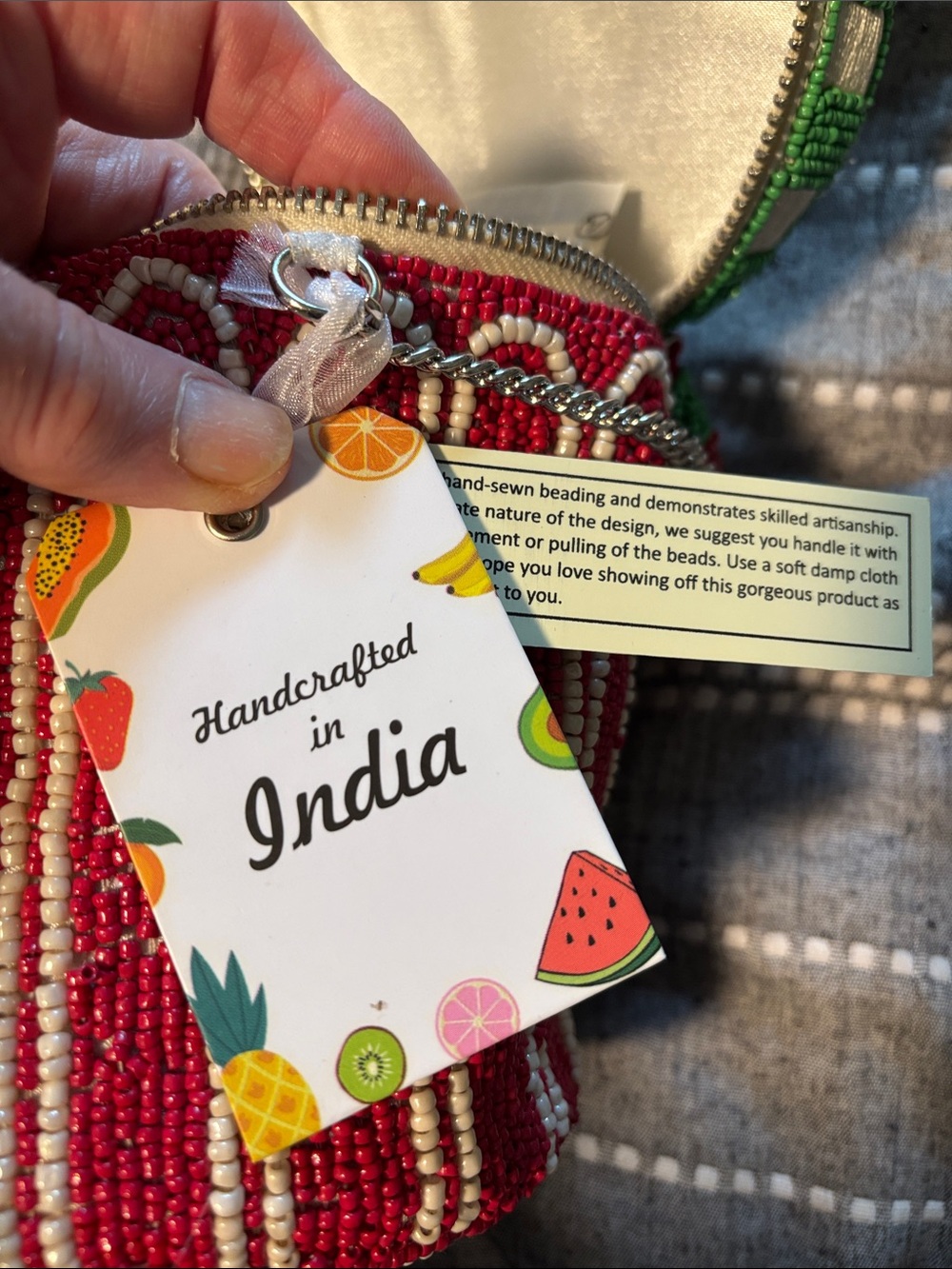 Made in India Hand-Beaded Raspberry Jam Red & Green CrossbodyBag - Picture 14 of 14